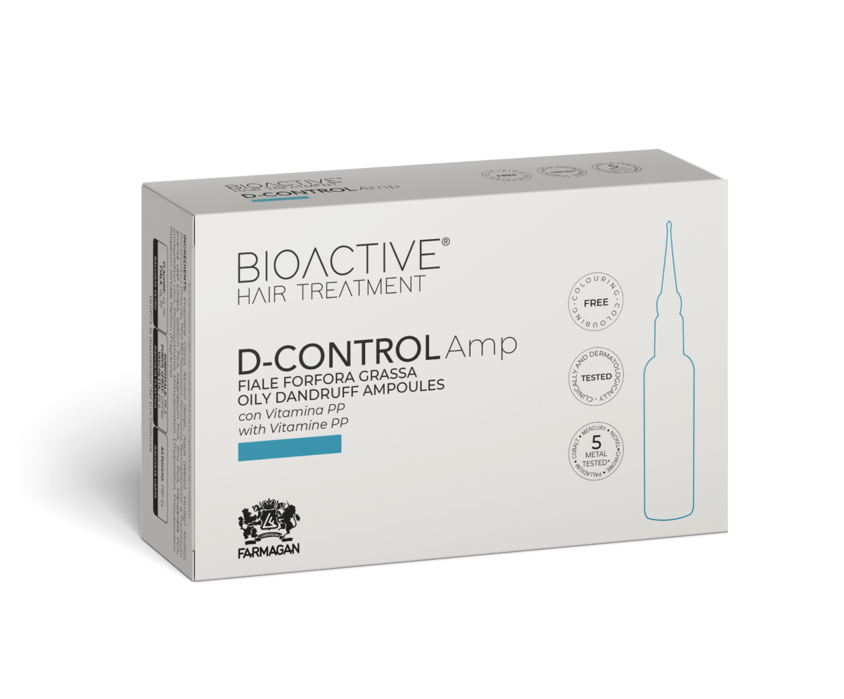 Bioaktyvus plaukų gydymas D-control Amp Dry Antidandruff ampulės nuo riebių pleiskanų